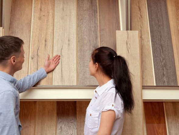 Viewing flooring planks in the showroom