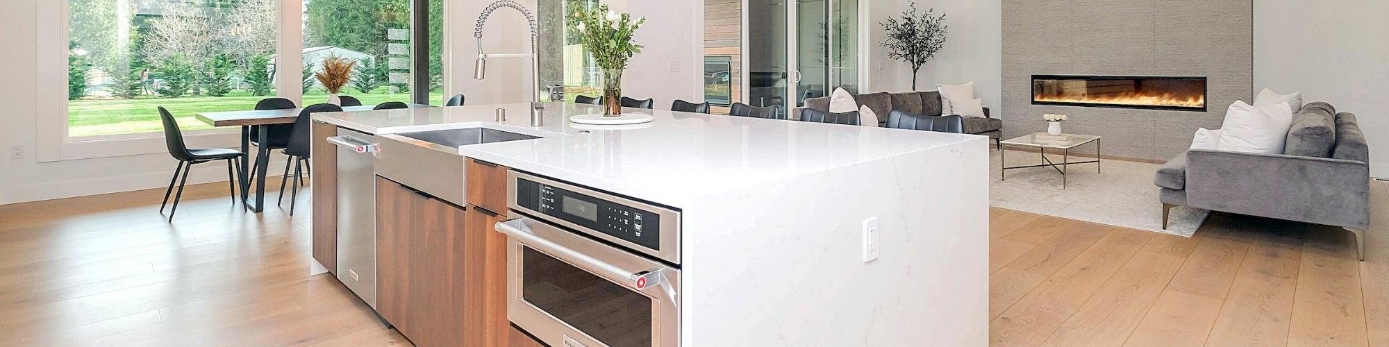 Countertops in a bright and modern kitchen at Willow Creek